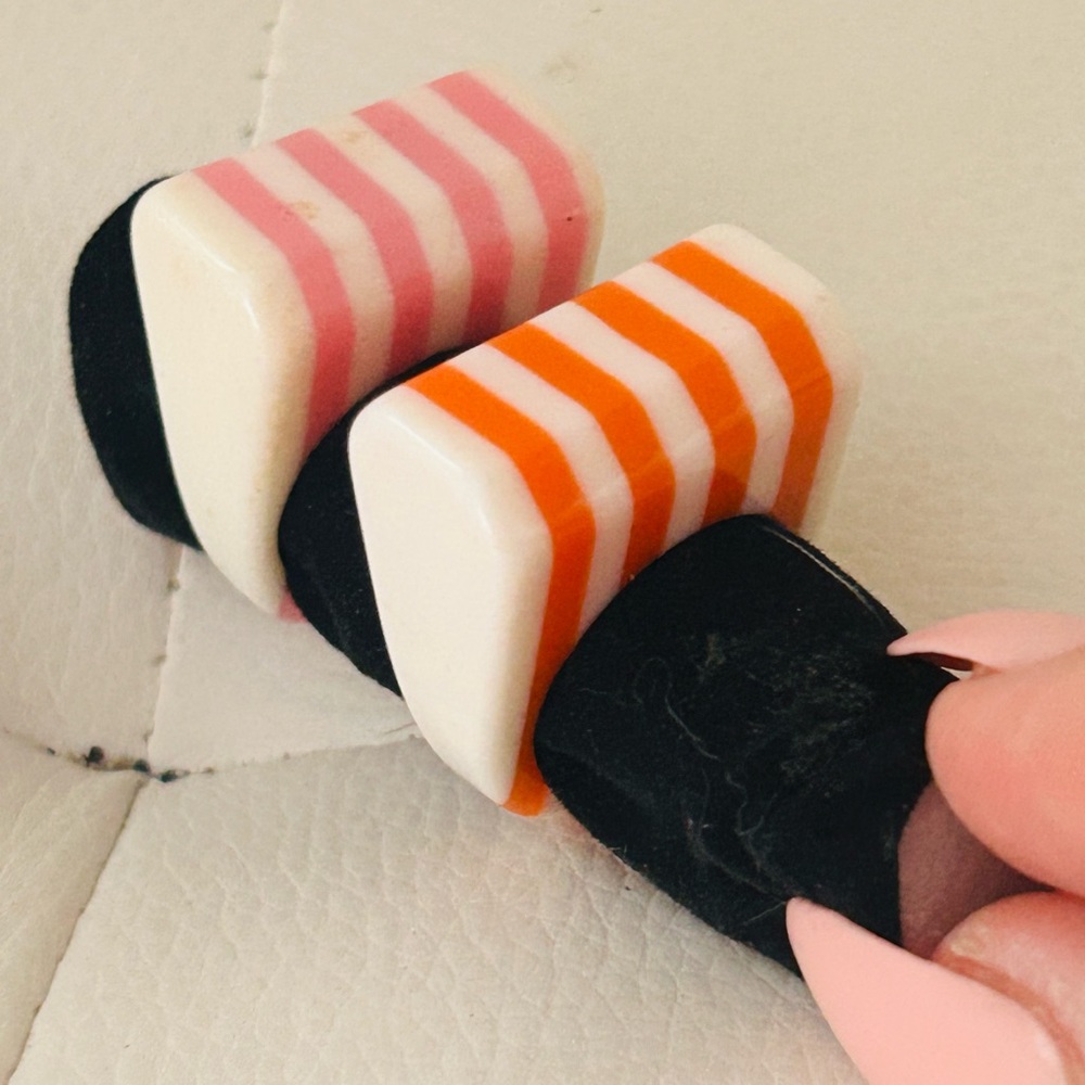 Vintage Y2K Striped Chunky Resin Rings Pink Orange